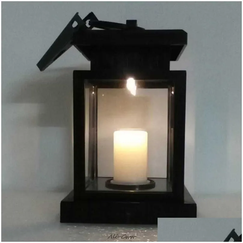 Solar Powered LED Candle Light Table Lantern Hanging Lawn Lamp For Garden Outdoor H0909