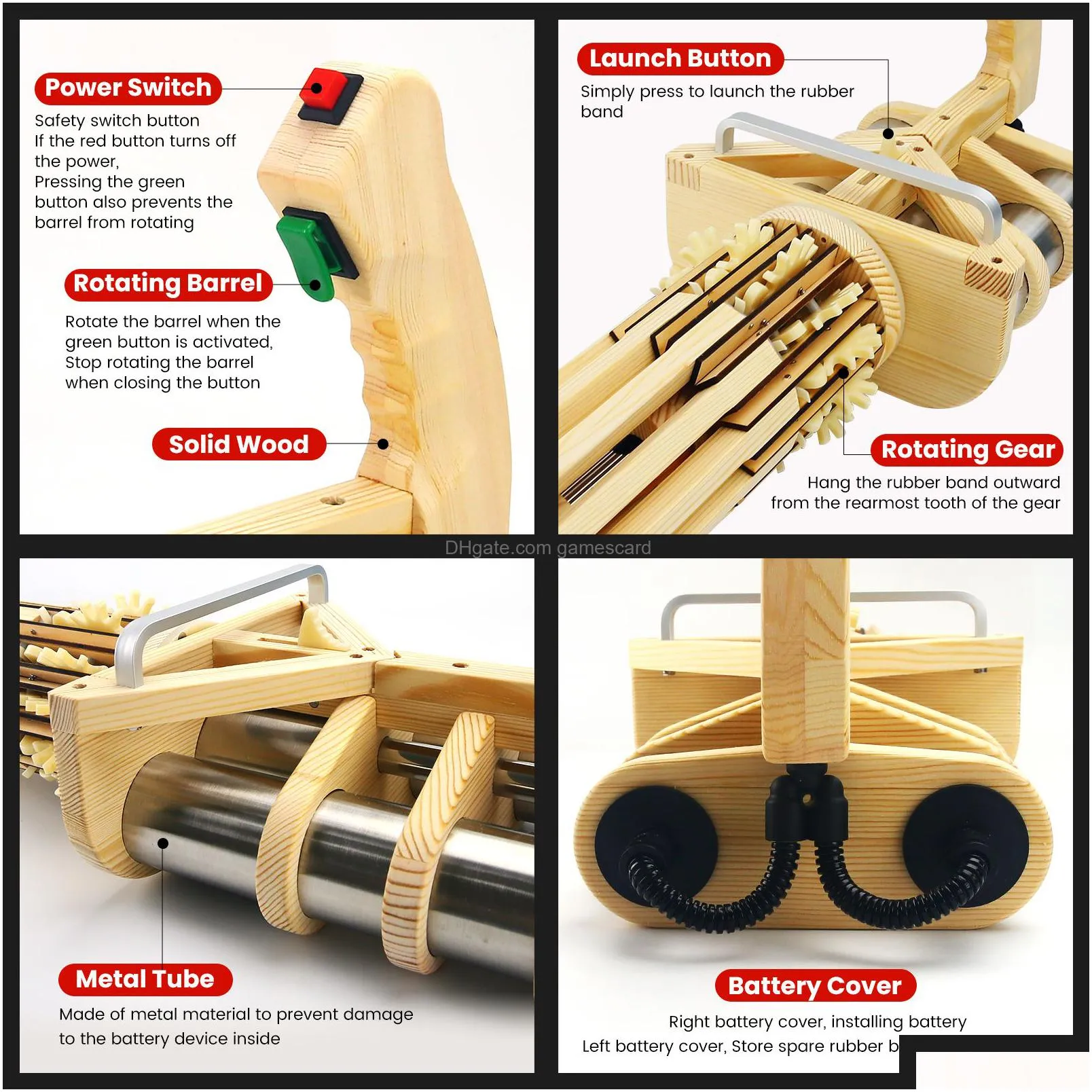 Gbandgun Rubber Band Gun Toy Pistol For Boys 156 Consecutive Ss Wood Gatling Hine Indoor Outdoor Games And Pretend Drop Delivery Dhzmb