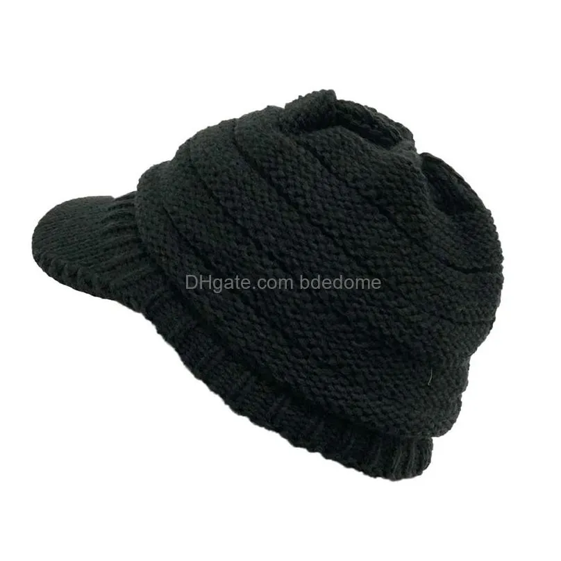 9 Colors Winter Cap Peak Solid Color Knitted Hat Fashion Thermal Brim Beret Casual For Drop Delivery Dhoxz