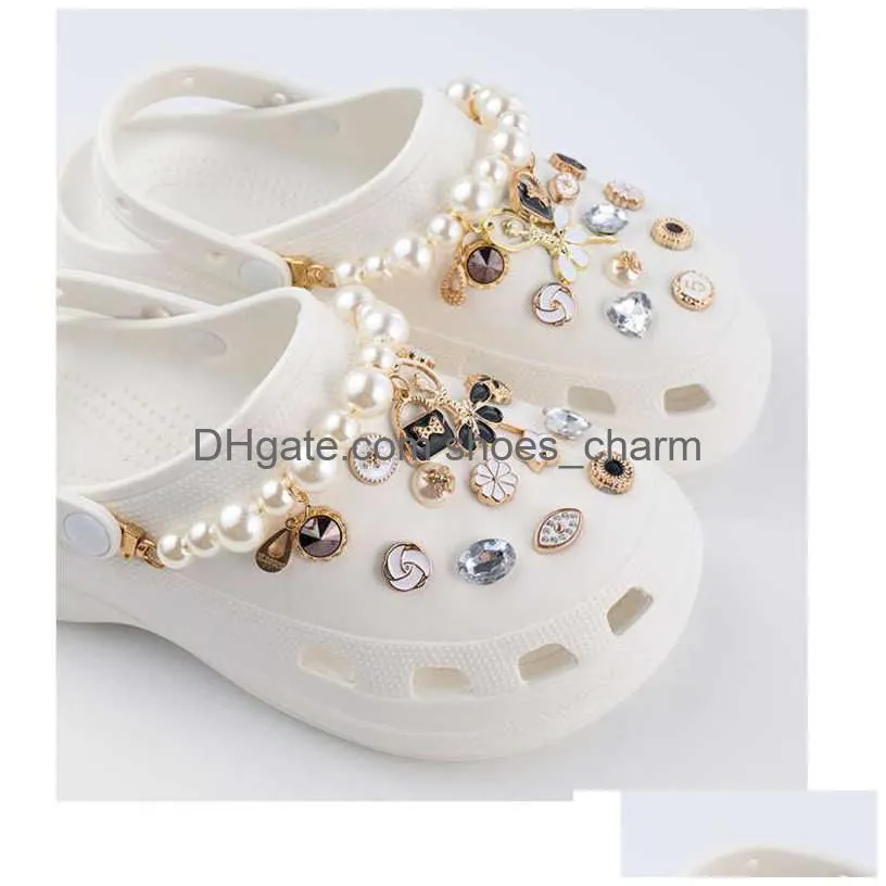 luxury rhinestones charms designer diy pearl chain shoes decaration for croc jibbi clogs kids boys women girls gifts