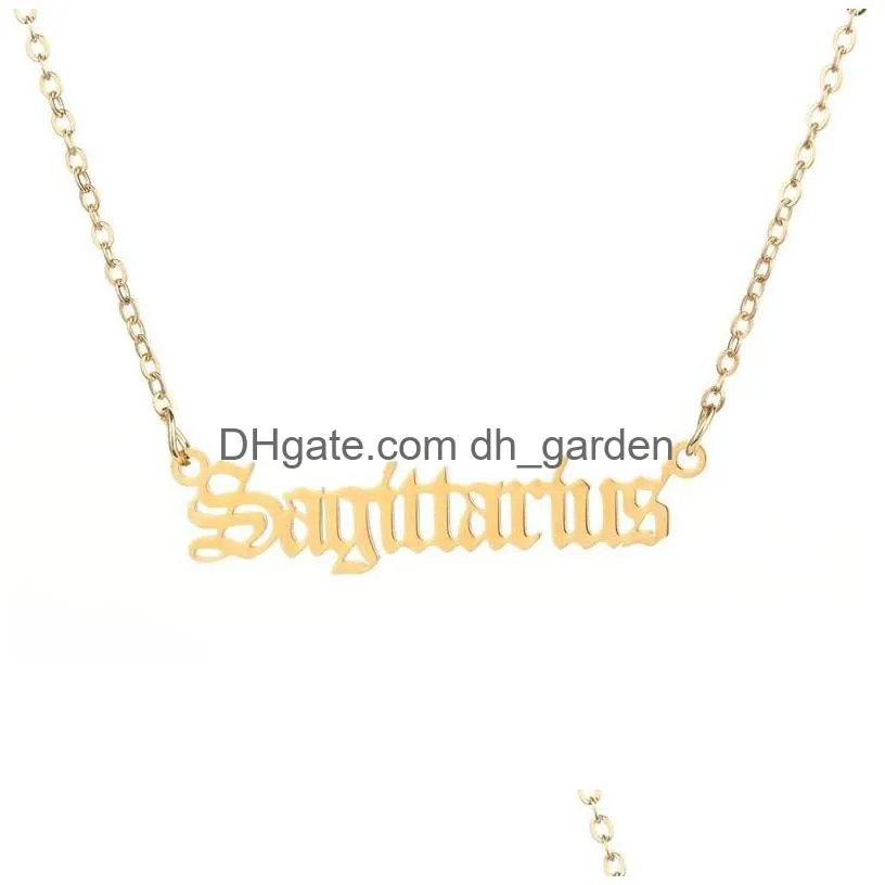 Pendant Necklaces Women 12 Letters Twee Constellations Pendant Necklace Gold And Steel 2 Colors Men Stainless Zodiac Drop De Dhgarden Dhizo