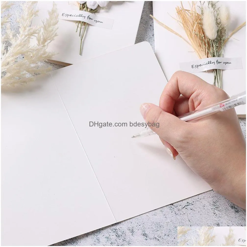 1pcs gift card wedding invitations greeting cards gypsophila dried flowers handwritten blessing birthday thank you envelope new