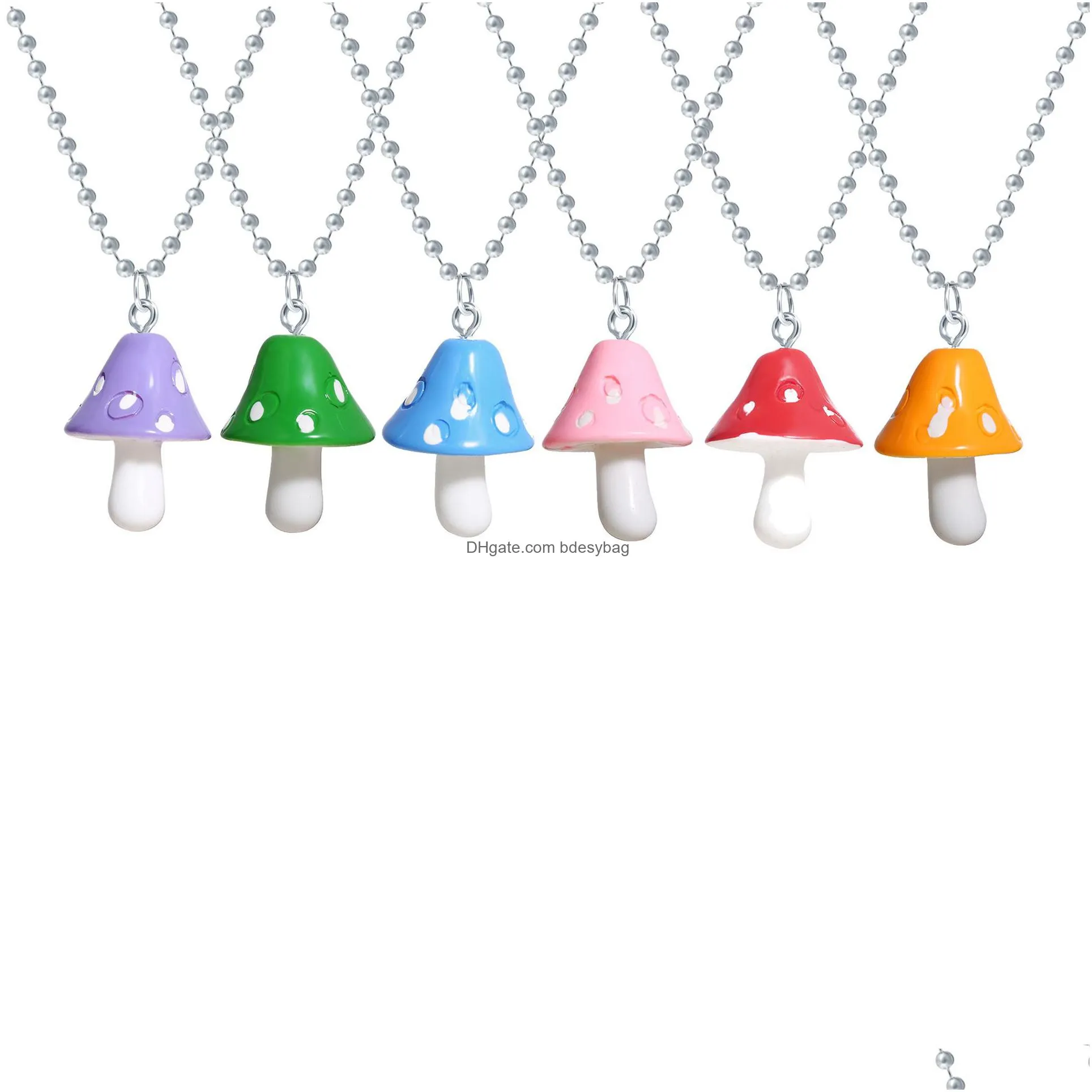 resin simulation mushroom pendant funny color mushroom necklace hip hop cool sweater chain