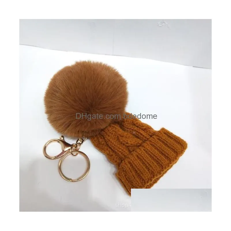 Mini Knitted Hat Keychains Hairball Pompom Keychain Bag Car Pendant Creative Gift Yarn Key Drop Delivery Dhd4F