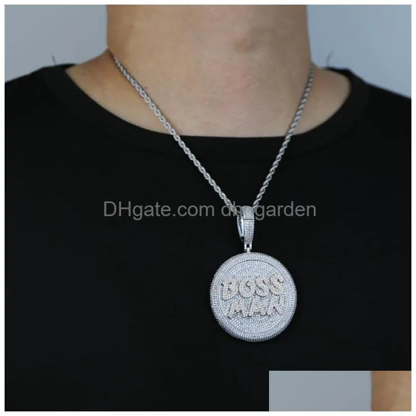 Pendant Necklaces Round Pendant With Letter Boss Man Iced Out Bling 5A Cubic Zirconia Paved Hip Hop Jewelry For Men Women Dr Dhgarden Dhd3W