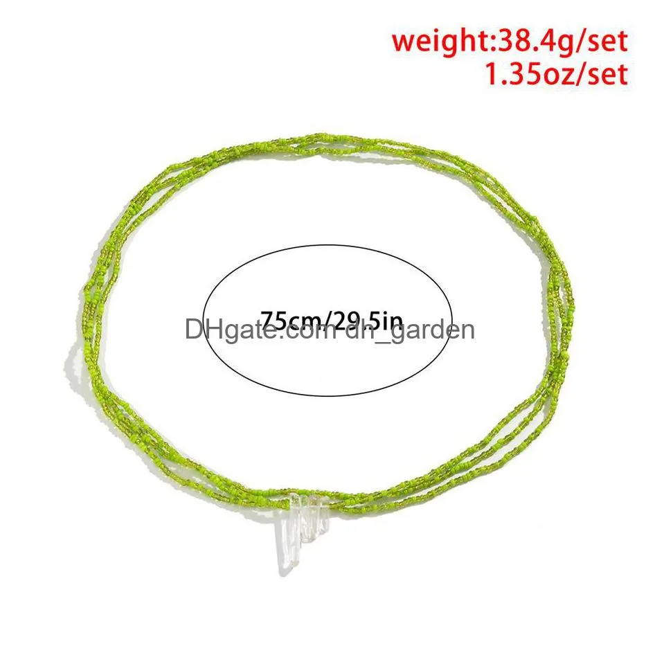 Belly Chains Bohemian Green Color Seed Beads Waist Belly Chain Women Young Girls 2022 Summer Beach Bikini Sweet Cool Y2K Jew Dhgarden Dhnyw