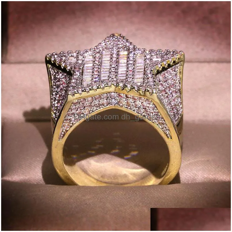 mens iced out gold rings fivepointed star full diamond stones rings hip hop ring jewelry