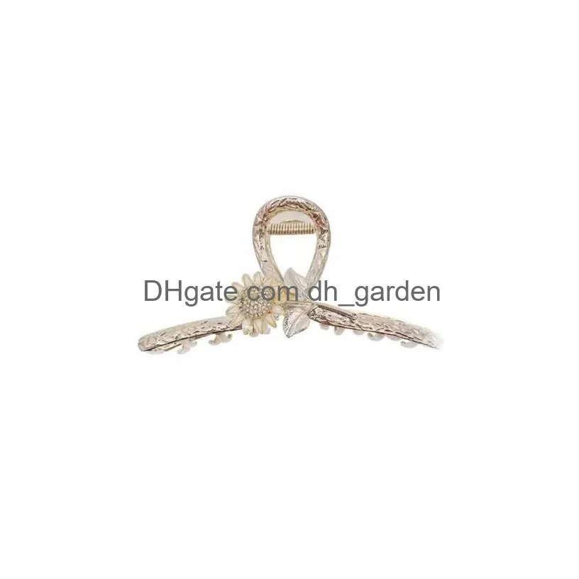 Hair Clips & Barrettes Sunflower Metal Hollow Out Geometric Hair Claw Ladies Elegant Accessories Cross Crab Bath Clip For Wo Dhgarden Dhwig