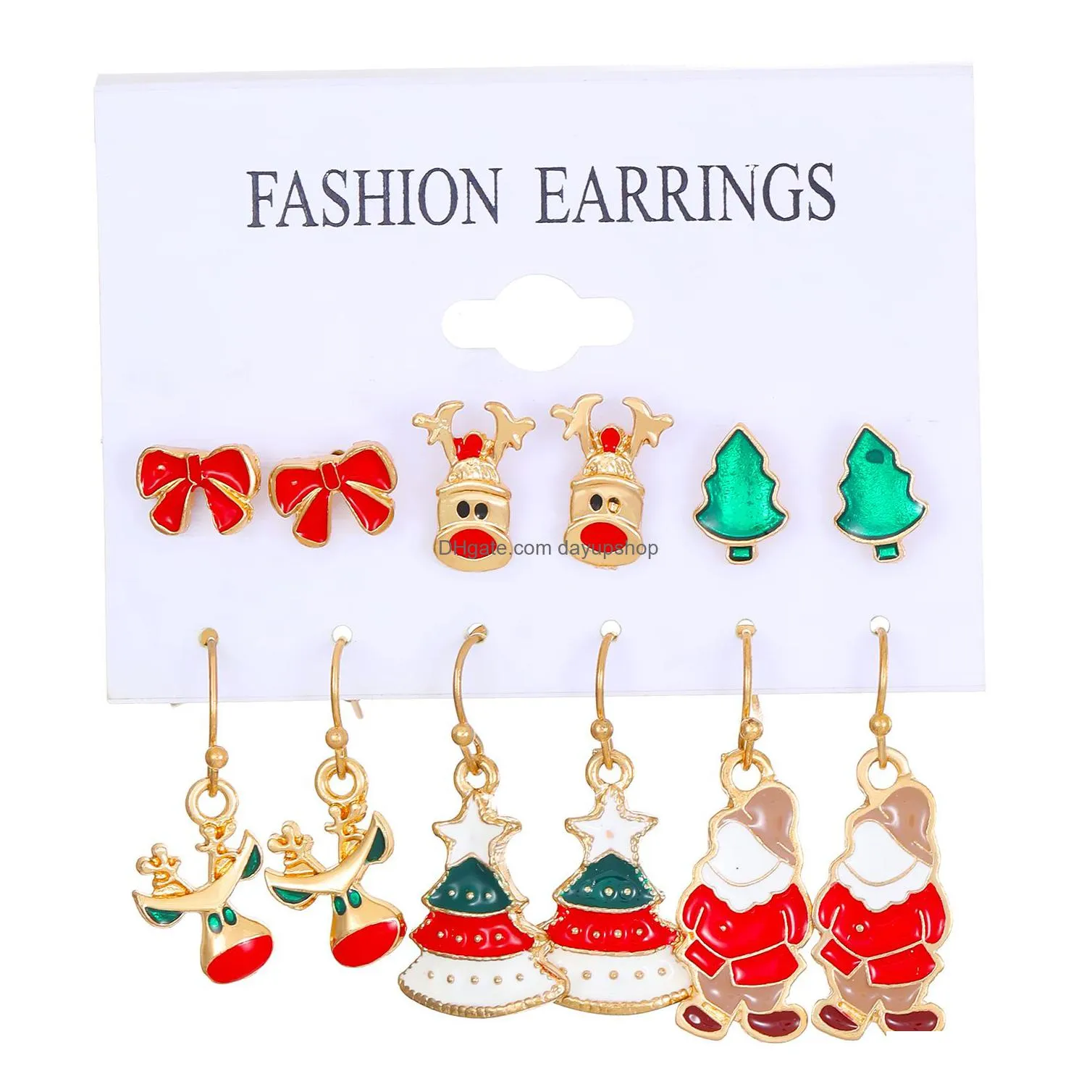 9 Styles Stylish Christmas Earrings Set Snowman Snowflake Elk Tree For Holiday Drop Delivery Dh6Rm