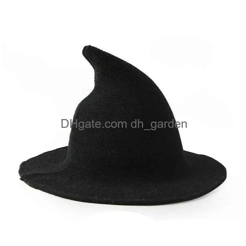 Wide Brim Hats New Fashion Knitting Autumn Winter Bucket Hats Halloween Witch Hat Women Wool Knit Gifts Funny Pointed Fisher Dhgarden Dhi5U