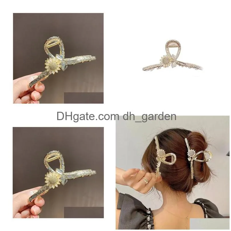 Hair Clips & Barrettes Sunflower Metal Hollow Out Geometric Hair Claw Ladies Elegant Accessories Cross Crab Bath Clip For Wo Dhgarden Dhwig