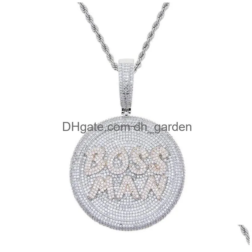 Pendant Necklaces Round Pendant With Letter Boss Man Iced Out Bling 5A Cubic Zirconia Paved Hip Hop Jewelry For Men Women Dr Dhgarden Dhd3W