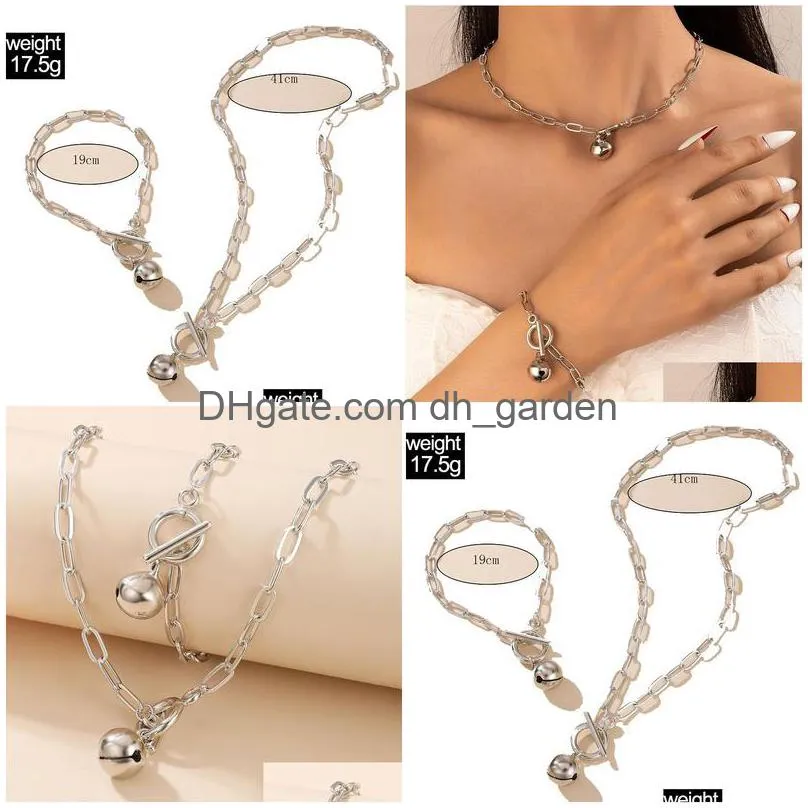 Chokers Bohemian Sier Color Bell Word Buckle Bracelet Necklace Combination For Women Alloy Adjustable Jewelry Set Drop Deliv Dhgarden Dhhrv