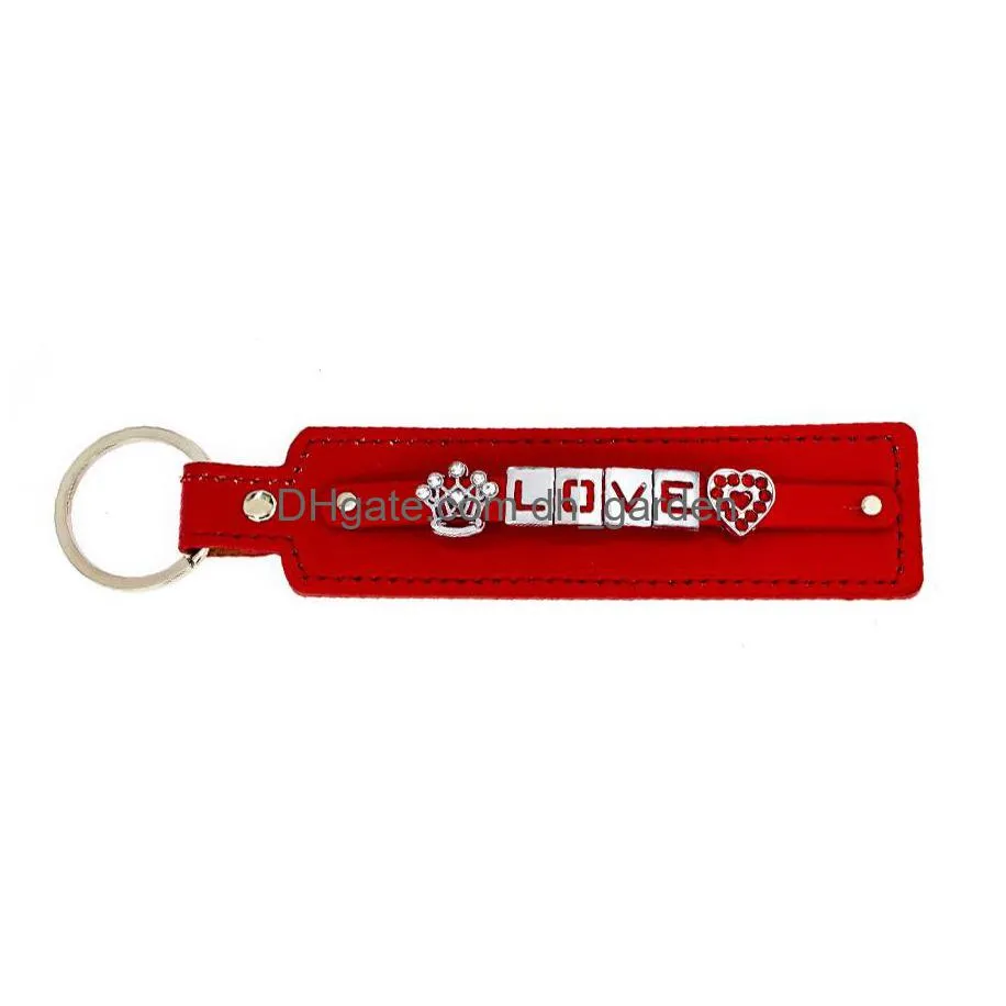 Other Wholesales Price 10Pcs Pu Leather Key Chain With 8Mm Small Belt Can Through Slide Charm /Letters Drop Delivery Jewelry Dhgarden Dhwk2