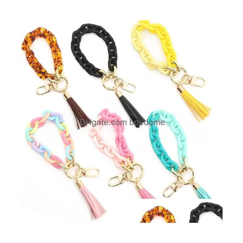 Acrylic Bracelet Tassel Keychain Personalized Pendant Key Ring Female Mti-Color Ins Hand String Bracelets Fashion Accessories For Men Dhu6X