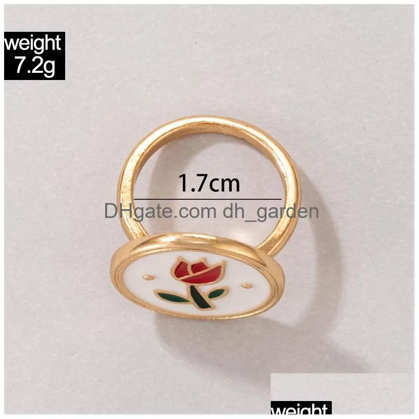 Cluster Rings Pretty Flowers Single Ring For Women Girls Colorf Drip Oil Geometry Alloy Metal Party Jewelry Accessories Drop Dhgarden Dhqts