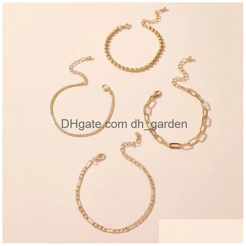 Chain 4Pcs/Sets Bohemian Beaded Bracelets For Women Punk Thick Chain Hollow Geoemtry Alloy Metal Adjustable Jewelry Drop Del Dhgarden Dhonb