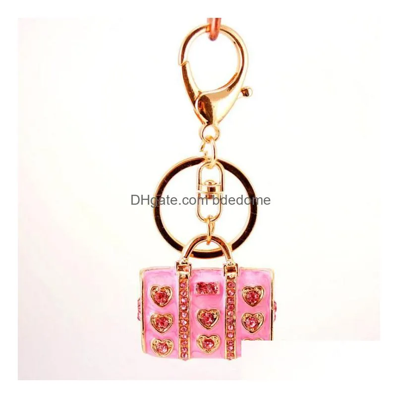 Creative Drop Oil Set Diamond Key Chaincraft Lovely Lady Handbag Car Keychain Metal Pendant Small Gift Drop Delivery Dhs4B