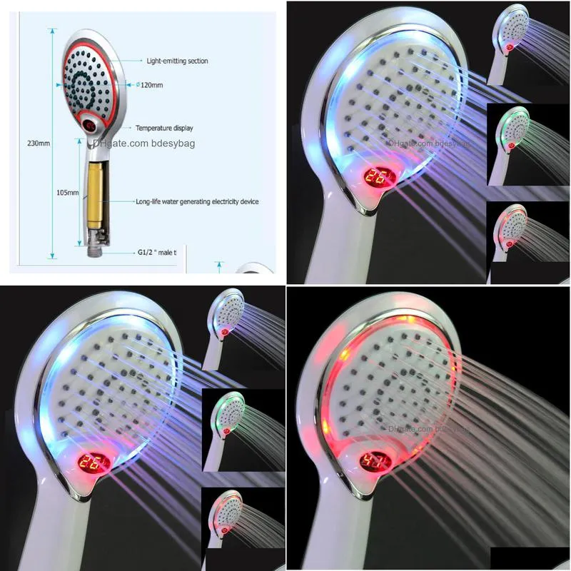 lcd shower.led hand held shower head.3 colors with temperature digital display. water powered spray