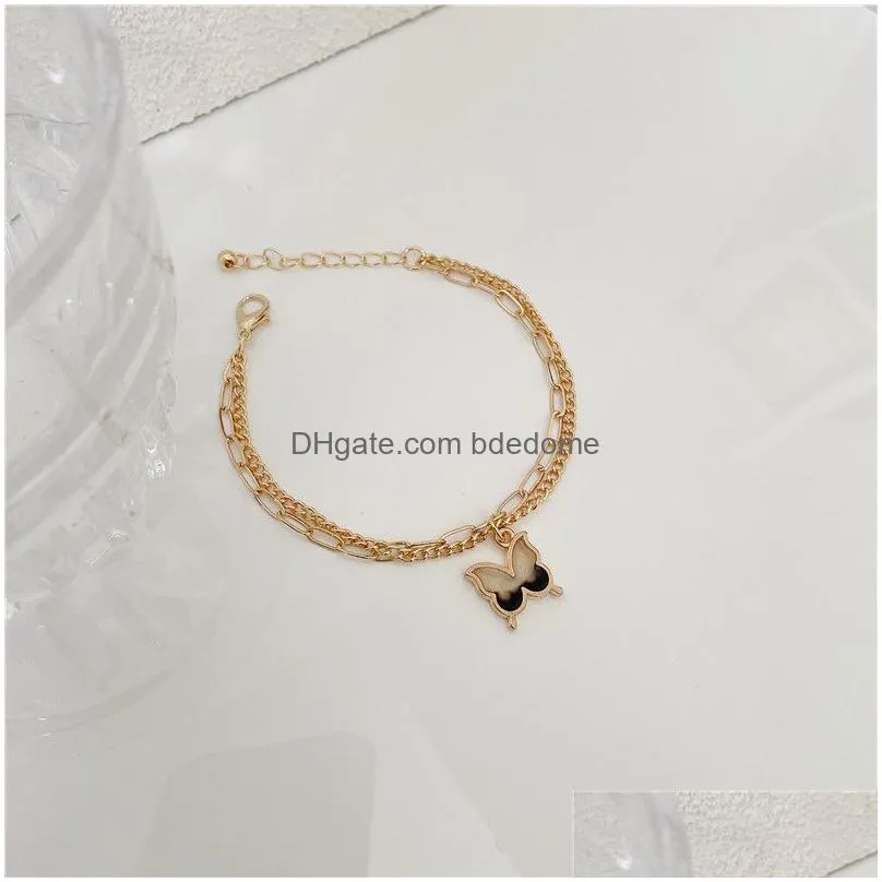 Butterfly Bracelet Gradient Ramp Double Layer Chain Simple Generous Feminine Fl Colour Animal Charm Pendant Bangle Drop Delivery Dhymp