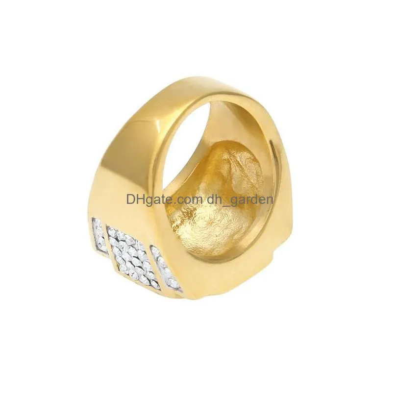 mens hip hop stones rings jewelry gold plated diamond large stainles steel ring for men