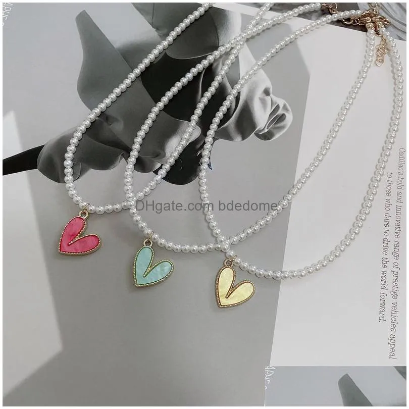 Pearl Necklace 5 Colors Love Pendant Sweet Heart For Women Girl Elegant Flower Chain Wedding Jewelrygifts Drop Delivery Dhvjy