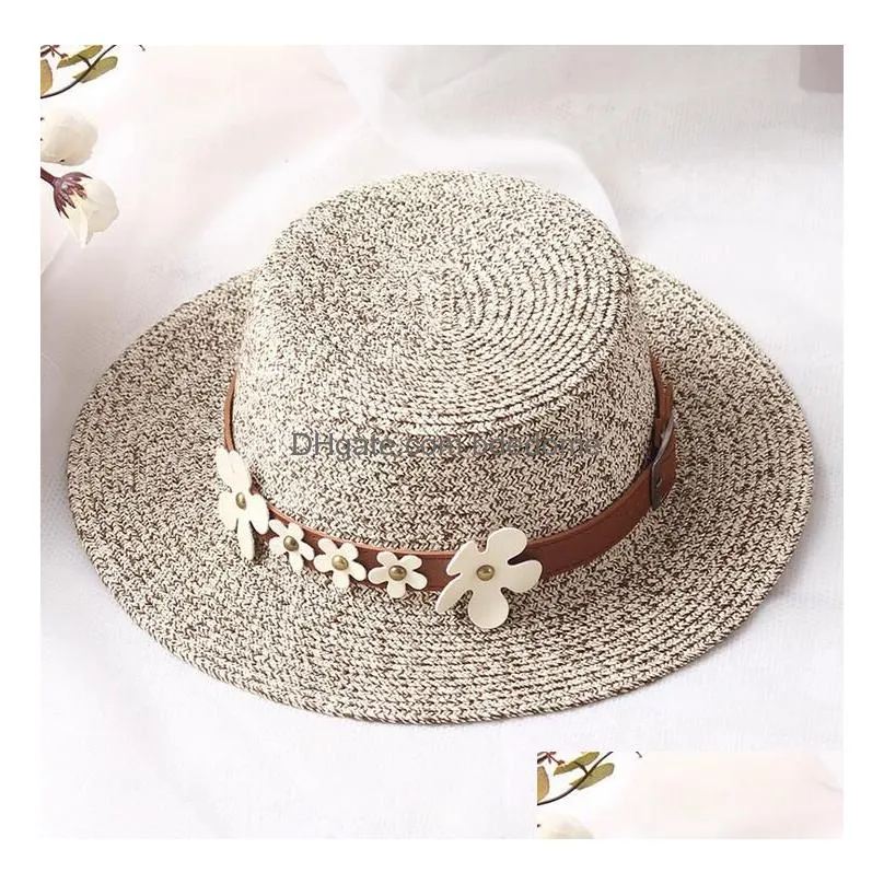 Sun Hats Wheat Summer For Women Flat Top St Hat Spring Trip Drop Delivery Dh2Tu