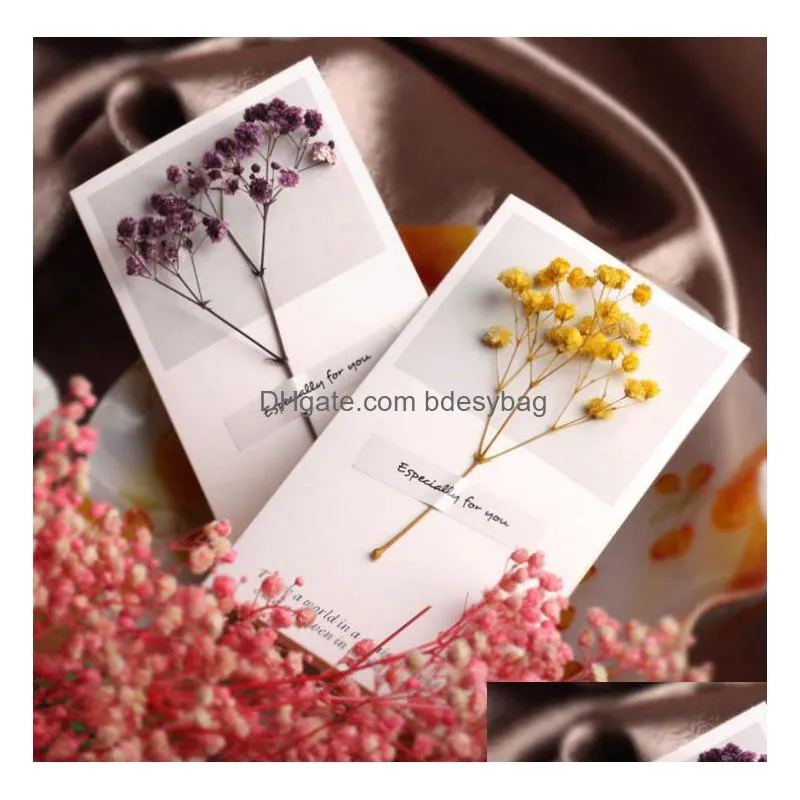 flowers greeting cards gypsophila dried flower handwritten blessing birthday gift card wedding invitations sn298