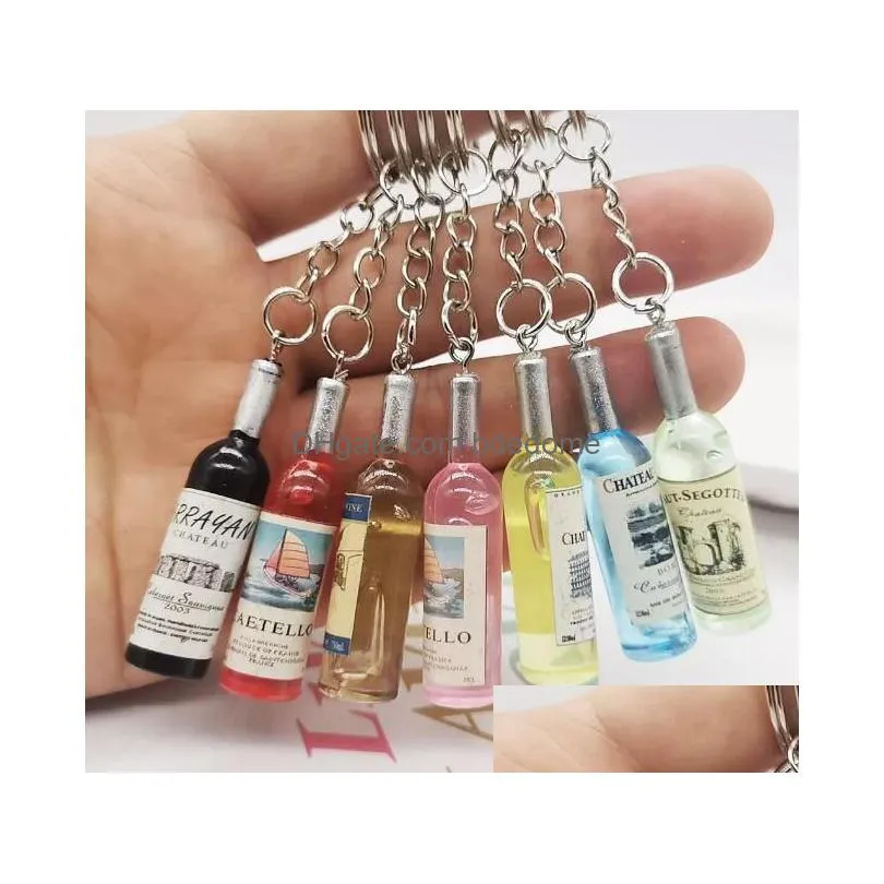 7 Colors Creative Wine Bottle Keychain Pendant Simation Bottles Key Chain Bag Ornament Craft Gift Drop Delivery Dh1Ra