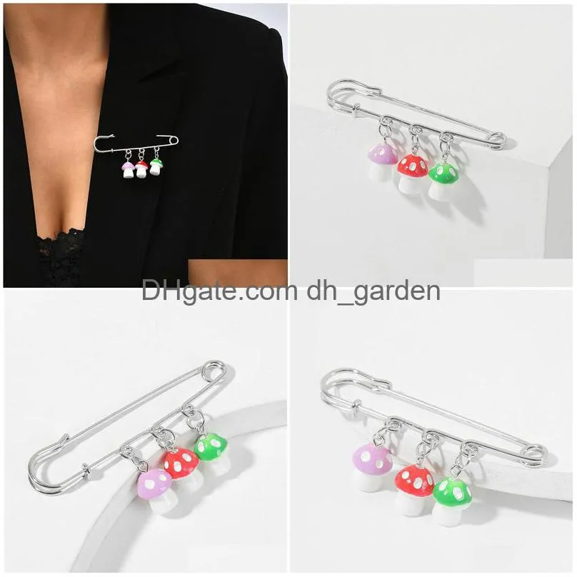 Pins, Brooches Womens Sier Color Metal Pins Cute 3 Resin Mushroom Brooches For Women Clothed Jewelry Clothing Accessories Dr Dhgarden Dhuo5