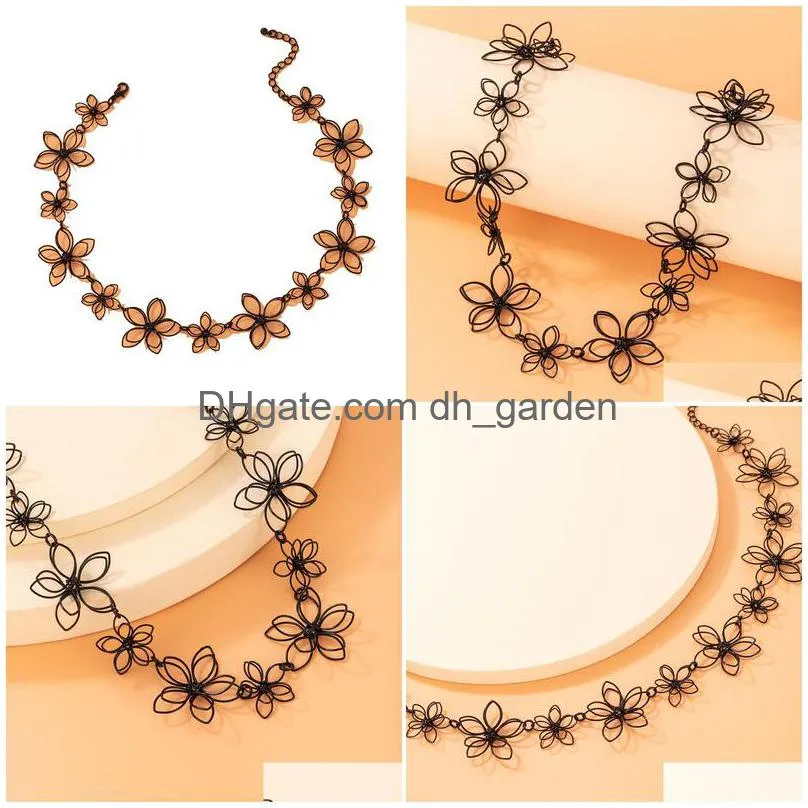 Chokers Ins Trendy Black Flowers Chain Choker Neckalce For Women Hollow Geometry Adjustable Party Jewelry Gift Collar Drop D Dhgarden Dhc9H