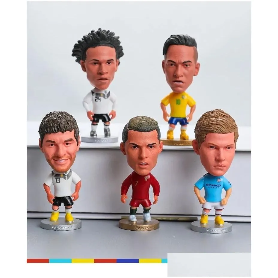 Decorative Objects Figurines Soccerwe 7cm Height Football Mini Dolls Cartoon Player Figures Action Movable Christmas Gift 230111