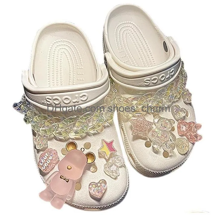 crocses charms designer diy chain and pink bear heartshaped star shoes decaration for croc jibz clogs kids women girls gifts
