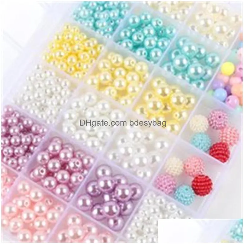 new 24 grid bead candy color straight hole imitation pearl perforated macaron plastic diy ornament bead accessories