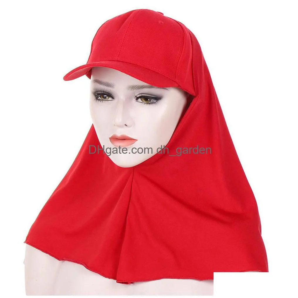 Beanie/Skull Caps Musilm Women Veil Hijab Brim Ball Cap Summer Sports Caps Ready To Wear Instant Fl Neck Er Turban Hat Shawl Dhgarden Dhvej