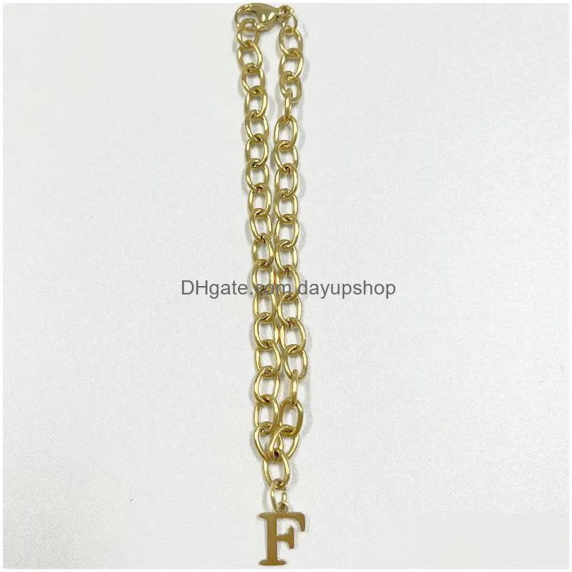 Gold Titanium Steel O-Buckle Bracelet With Simple Fashion 26 Letter Uni Gift Drop Delivery Dhext