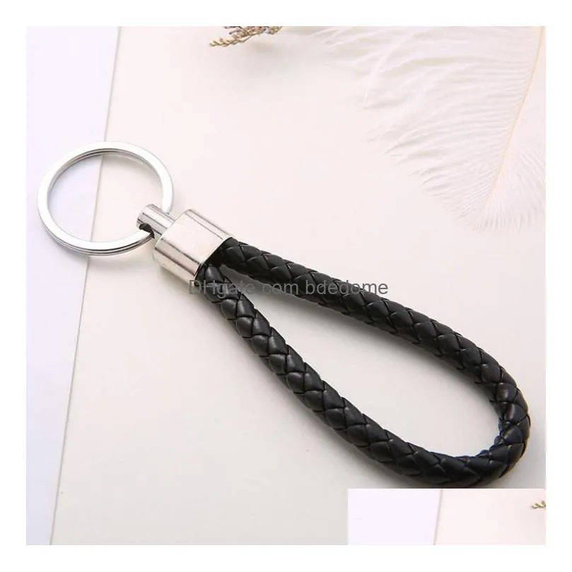 71 Colors Pu Leather Braided Woven Keychain Rope Rings Fit Diy Circle Pendant Key Chains Holder Car Keyrings Jewelry Accessories Drop Dhsny