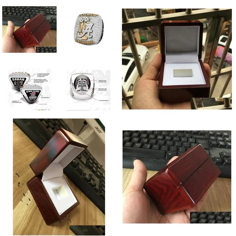 fashion alabama 2018 crimson tide national football championship ring with wooden box souvenir men fan gift 2019 2020