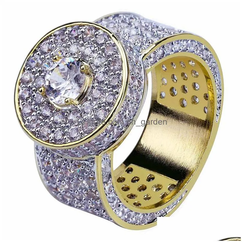 mens hip hop gold ring jewelry fashion crystal gemstone simulation diamond iced out rings for men