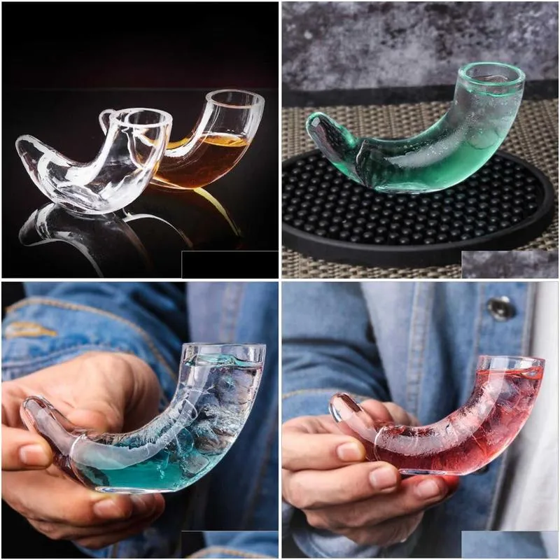 80ml Creative Vodka Wine Glasses Spain Style Ox Horn Shot Glass Rainbow Cocktail Cup Bar Night Club Tipsy Liquor Spirits Cup X0703