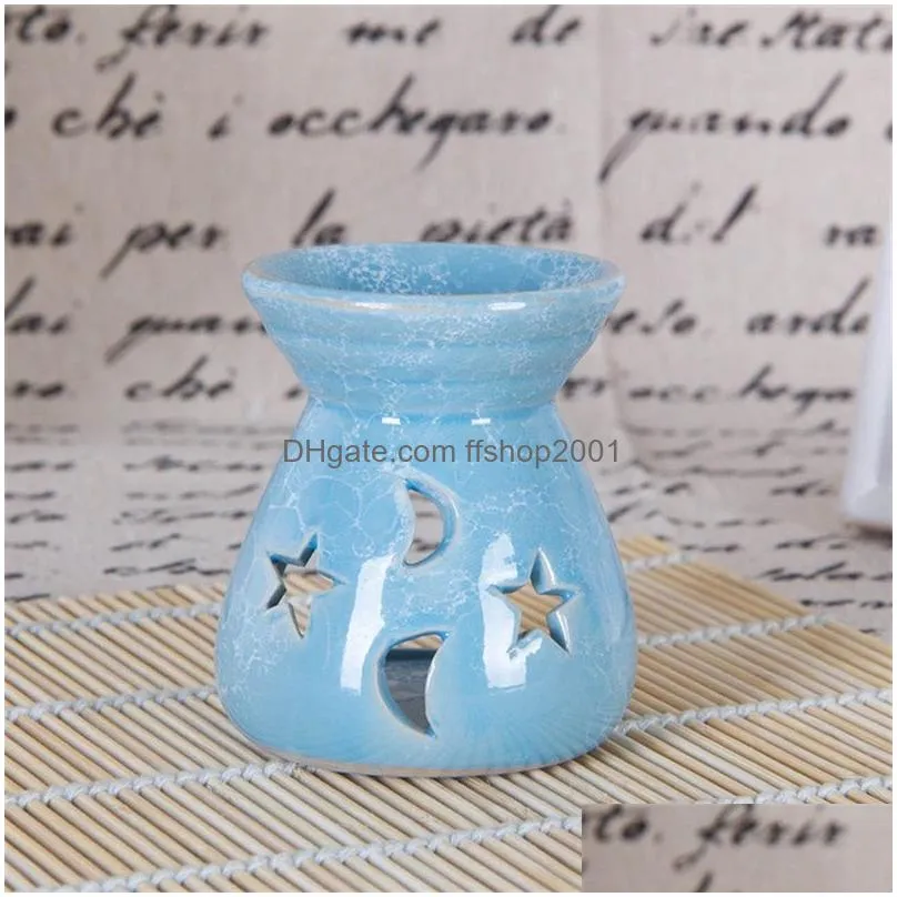 creative aromatherapy stove ceramic oil lamps hollow stars moon pattern essential oil fragrance candle incense burners 1353 v2