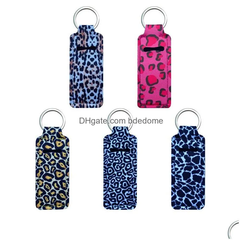 Custom 20 Style Leopard Square Neoprene Chapstick Holder Keychians Handy Lip Balm Keychains Lipstick Holders Keychain Drop Delivery Dhyqg