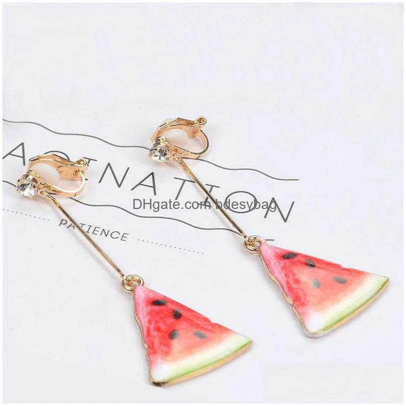 trendy fruit watermelon pendant strawberry kiwi clip earrings for women cute food pendant no ear hole jewelry gift