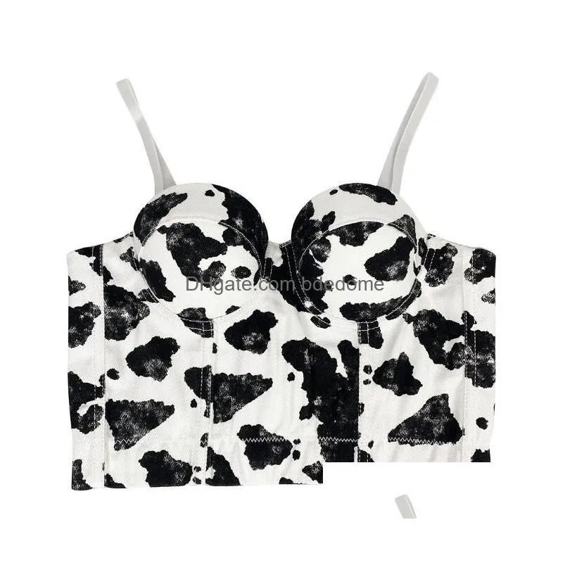 Accessories French Simple Off-The-Shoder Vest Cow Print Back Buckle Y Womens Suspender Denim Bra For Women And Girl Drop Delivery Dhlsy