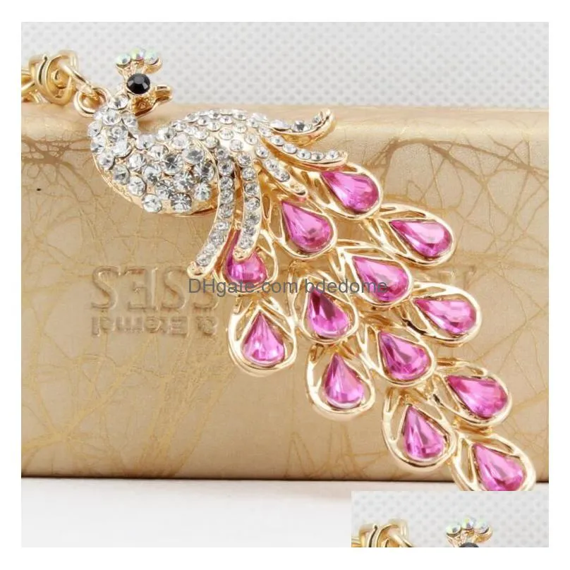 Exquisite Peacock Shape Key Ring Colorf Rhinestone Chain Metal Handbag Pendant Nice Souvenir Gift Drop Delivery Dhj7K