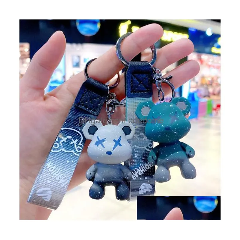 Dazzle Color-Changing Bear Keychain Starry Sky Camouflage Pattern Car Key Chain For Woman Men Bag Keyring Drop Delivery Dhfgy