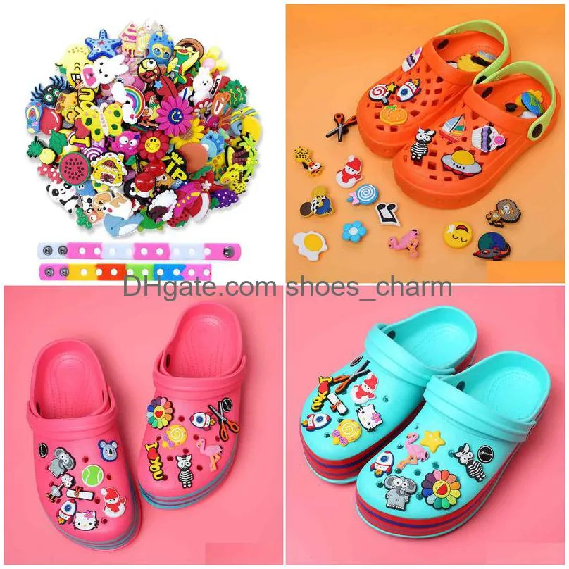 100pcs random shoe for accessories cartoon croc charms fit clog jibz diy bracelets wristband kids gift