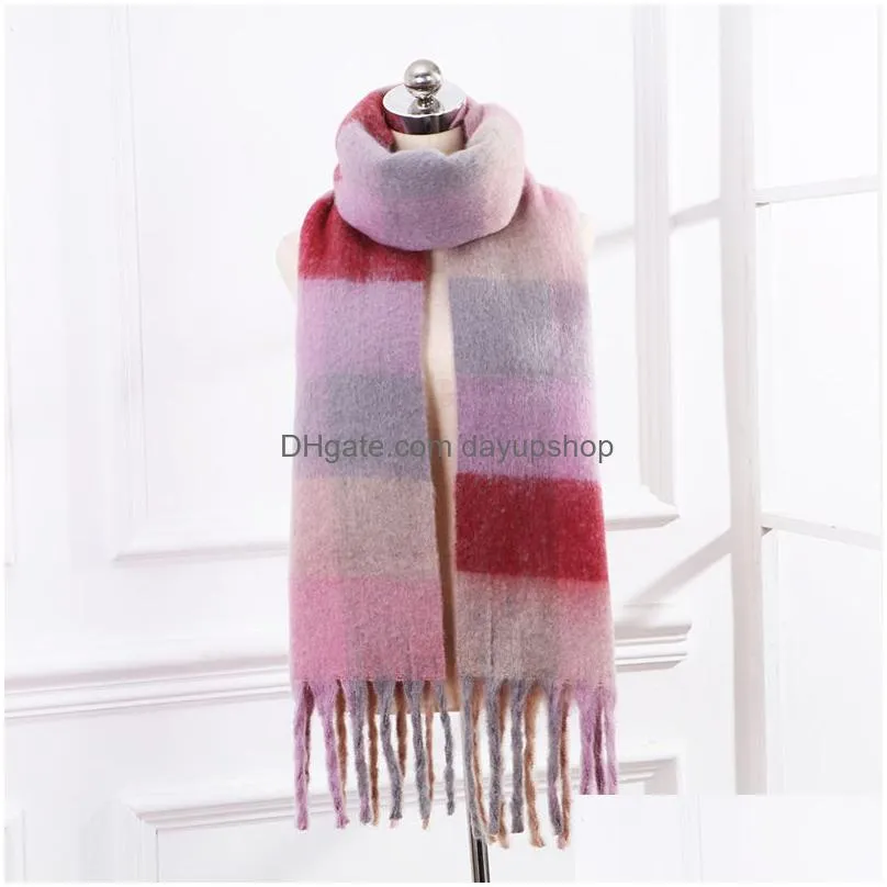 8 Colors Designer European Fashion Autumn And Winter Mti-Color Thickened Plaid Womens Scarf Soft Tassel Extended Shawl Warm Drop Deliv Dhfje