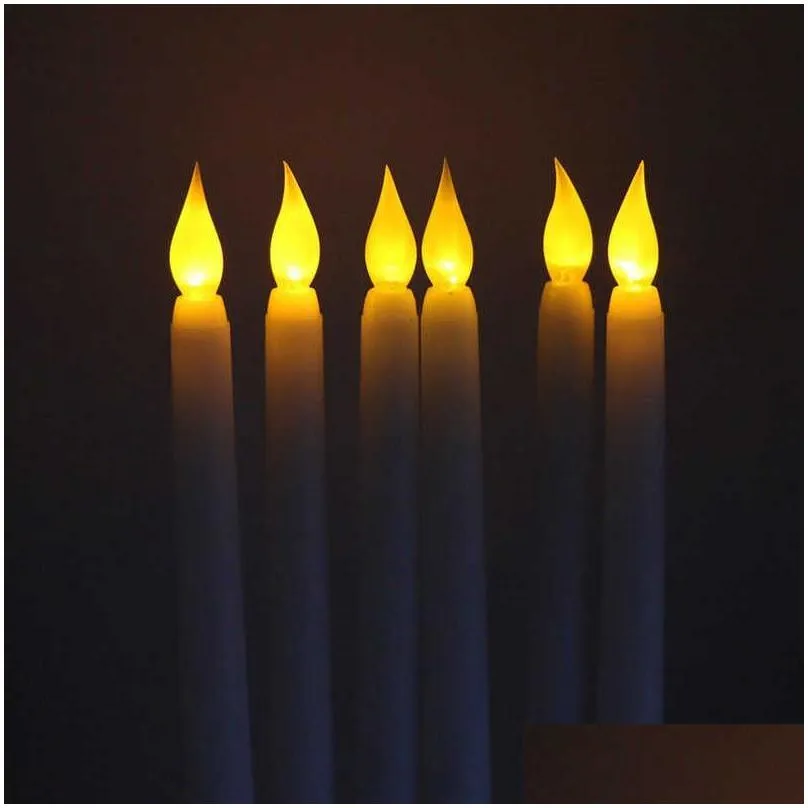 50pcs Led battery operated flickering flameless Ivory taper candle lamp candlestick Xmas wedding table Home Church decor 28cm(H) H0909