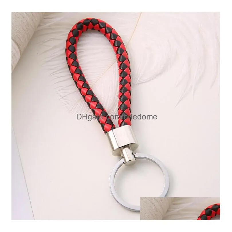 71 Colors Pu Leather Braided Woven Keychain Rope Rings Fit Diy Circle Pendant Key Chains Holder Car Keyrings Jewelry Accessories Drop Dhsny